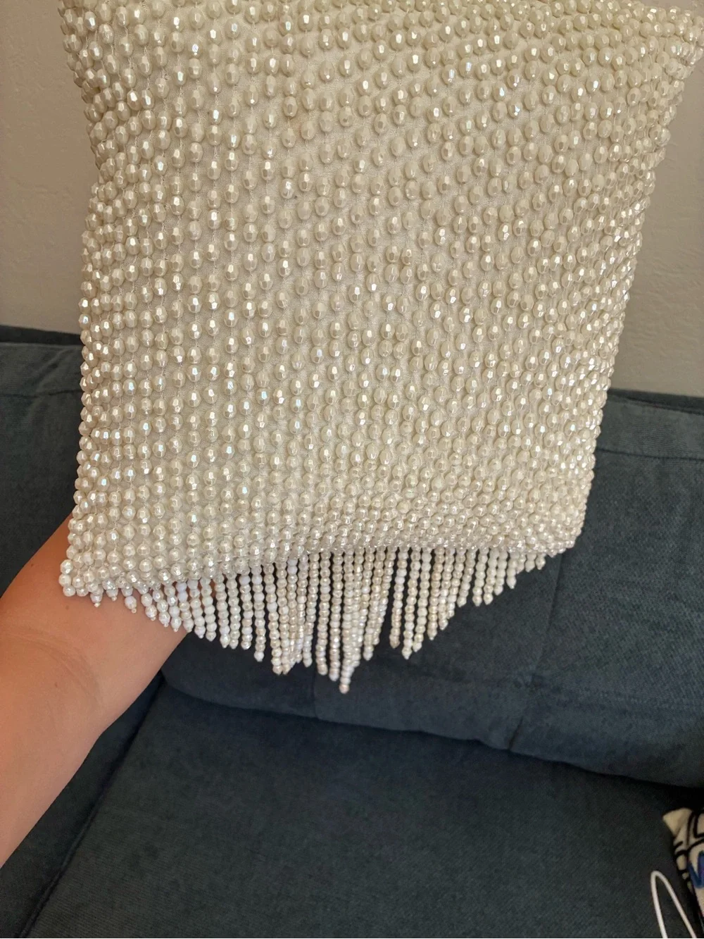 Beaded Pearl Accent Pillow - Ivory 12 x 12